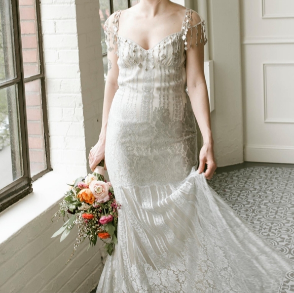 Claire Pettibone Florence Gothic Angel 2015 Vintage Couture Wedding Dress Size10 - Picture 4 of 16